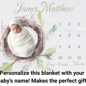 Aangepaste mijlpaaldeken babyjongen, mijlpaaldeken vogelnest mijlpaal fluwelen deken, aquareldeken, babyshowercadeau, groeimeterdeken
