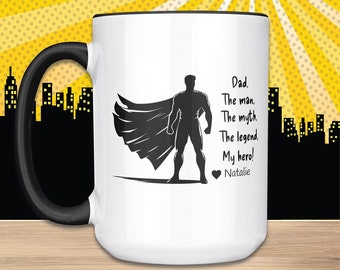 Taza personalizada para papá superhéroe, regalo personalizado para el Día del Padre, taza de café con el nombre del niño.