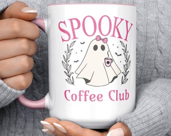 Coquette Ghost Mug, Girly Halloween Coffee Cup, Spooky Vibes Decor