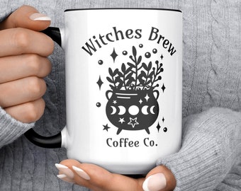 Witches Brew Coffee Mug, Cute Cauldron Halloween Decor