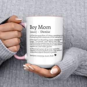 Custom Boy Mom Definition 15oz Coffee Mug, Personalized Gift For Mom, Mother's Day Gift For Boy Mom, Boy Mom Definition Coffee Cup