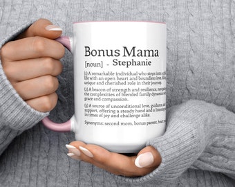 Custom Bonus Mama Definition Mug, Personalized Name Coffee Cup For Stepmom