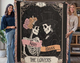Custom The Lovers Woven Tarot Card Blanket, Personalized Name 100% Cotton Fringe Tapestry