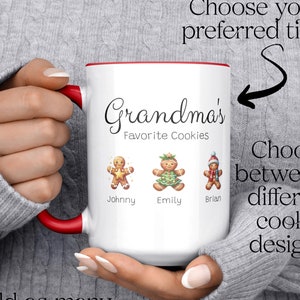 Aangepaste oma koffiemok, kerstkoekje met namen kleinkinderen, gepersonaliseerde peperkoekkoekjes familie, aangepast cadeau voor oma