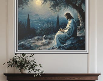 Tableau Toile Jésus Au Jardin De Gethsémani, Impression Art Mural, Encadré, Pret à Accrocher