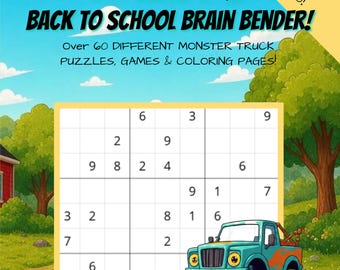 Monster Truck Puzzle Book, Back to School Activities, Sudoku, Maze, Coloring (PDF Download)