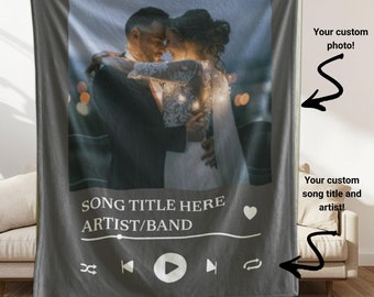 Custom Photo Blanket, Personalized Music Blanket, First Dance Gift, Valentines Present For Her, Anniversary Christmas Gift For Him