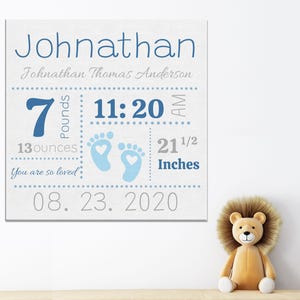Custom Baby Birth Announcement Square Canvas, Personalized Baby Birth Stats Nursery Wall Art, Baby Name Decor, New Mom Gift, Newborn Gift