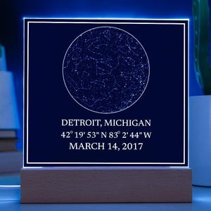 Placa cuadrada de acrílico con mapa del cielo personalizado, mapa estelar personalizado con ubicación y fecha, regalo de aniversario para pareja, regalo de boda para recién casados