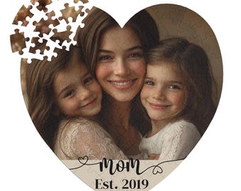 Personalized Photo Heart Puzzle for Mom, Custom Family Picture & Date Board Game