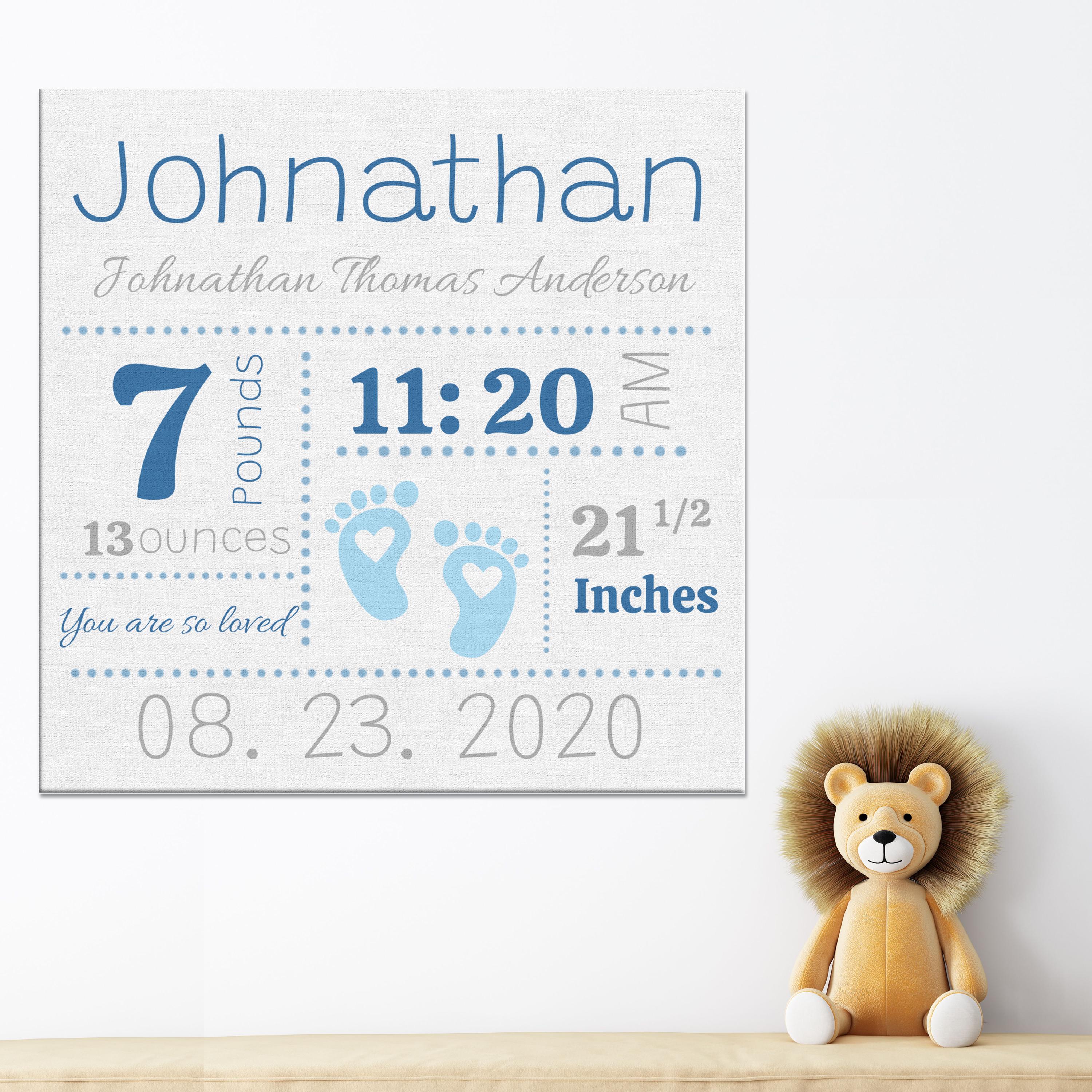 Custom Baby Birth Announcement Square Canvas, Personalized Baby Birth Stats  Nursery Wall Art, Baby Name Decor, New Mom Gift, Newborn Gift, image size:3000x3000
