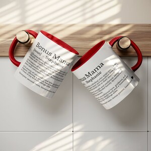 Custom Bonus Mama Definition Mug, Personalized Name Coffee Cup For Stepmom 11oz red