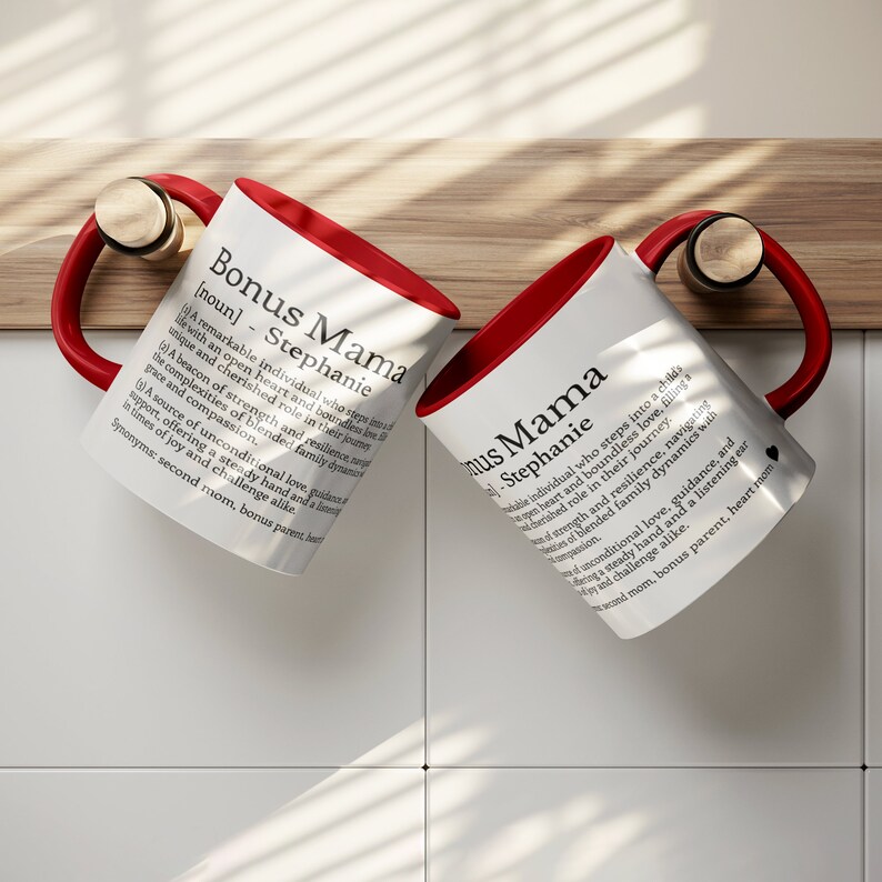 Custom Bonus Mama Definition Mug, Personalized Name Coffee Cup For Stepmom 11oz red