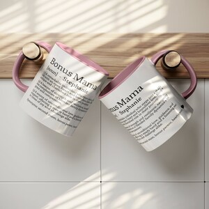 Custom Bonus Mama Definition Mug, Personalized Name Coffee Cup For Stepmom 11oz pink