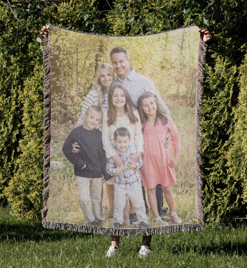 Individuell gewebte Decke mit Bild, personalisierter Fototeppich, 100% Baumwolle werfen Bild 3