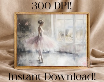 Vintage Pink Ballerina Digital Print, Ballet Dancer Wall Art, Printable Fine Art Instant Download