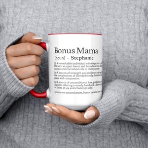 Custom Bonus Mama Definition Mug, Personalized Name Coffee Cup For Stepmom 15oz Red