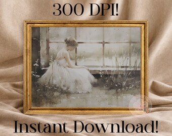 Vintage Ballerina Digital Wall Art, Sepia Watercolor Romantic Print, Printable Fine Art Instant Download