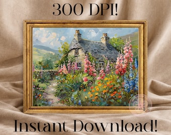 Floral Cottage Garden Print, Vintage French Country Wall Art (Digital Download)