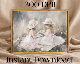 Girls Tea Party Wall Art, Romantic Vintage Digital Print, Printable Fine Art Instant Download