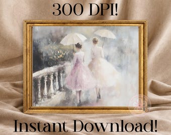 Victorian Wall Art, Vintage Lady Artwork, Garden Path Parasols,  Printable Fine Art Instant Download
