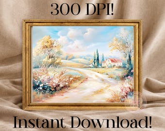 Vintage French Country Digital Artwork Print, Floral Cottage Wall Art, Cottagecore Farmhouse Instant Download