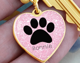 Benutzerdefinierte Haustier Name Gravierte Herz Schlüsselbund, Pfotenabdruck Schlüsselbund, Haustier-Liebhaber-Geschenk-Idee, Hundemama, Geschenk für Hundebesitzer, Pelz-Eltern-Accessoires
