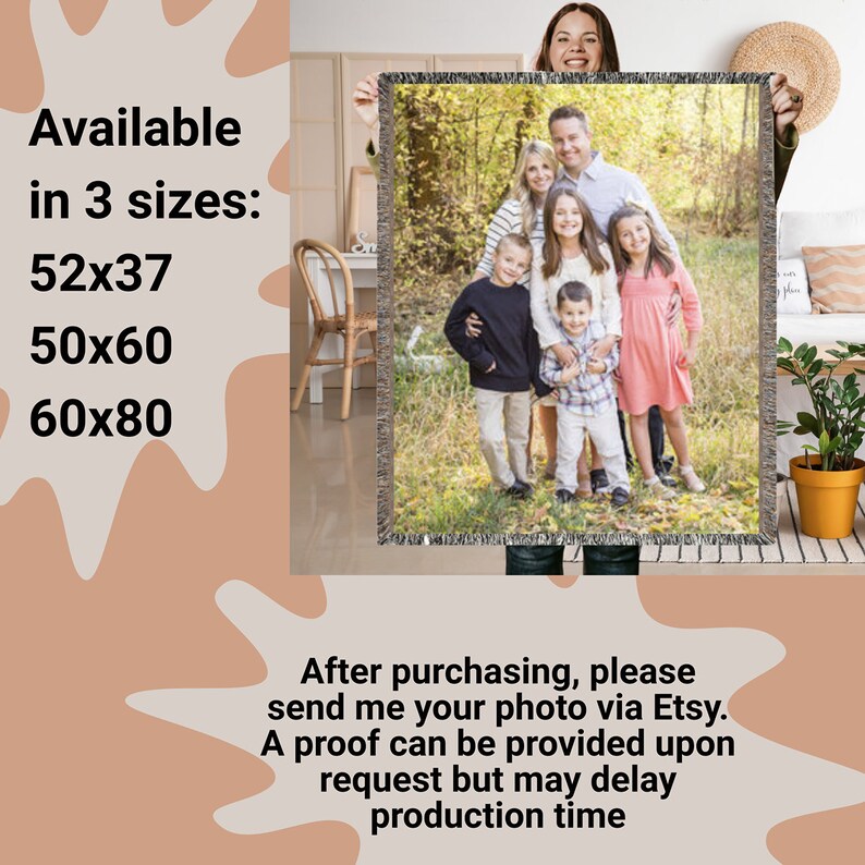 Individuell gewebte Decke mit Bild, personalisierter Fototeppich, 100% Baumwolle werfen Bild 2