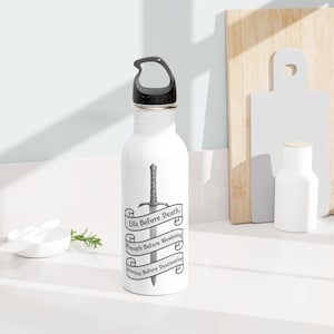 Knights Radiant Stainless Steel Water Bottle - Stormlight Archive Tumbler, Fantasy Book Reader Gift, Life Before Death, The First Ideal image 1