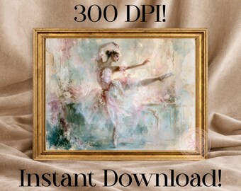 Pink Ballerina Print, Vintage French Digital Art, Printable Fine Artwork Instant Download