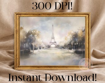 Eiffel Tower Mist Print, French Country Cottagecore Farmhouse Art (Digital Download)