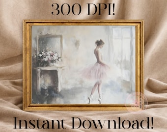 Pink Ballerina Art, Romantic Digital Artwork, Printable Fine Art Instant Download