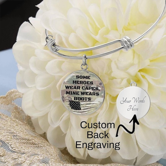 Custom Engraved Military Wife Bracelet, Deployment Gift for Her