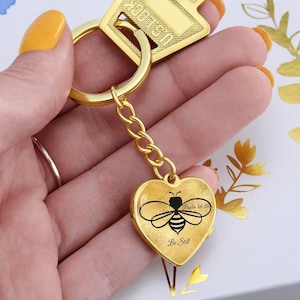 Custom Be Still Graphic Heart Keychain, Psalm 46:10 Gold Jewelry, Personalized Engraved Gift, Honey Bee Religious Bracelet, Christian Gift