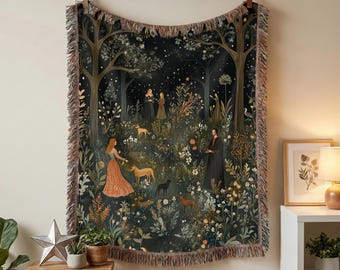 Medieval Forest Woven Tapestry, 100 Percent Cotton Woven Wall Hanging, Historical Artwork Blanket, Dark And Moody Housewarming Gift