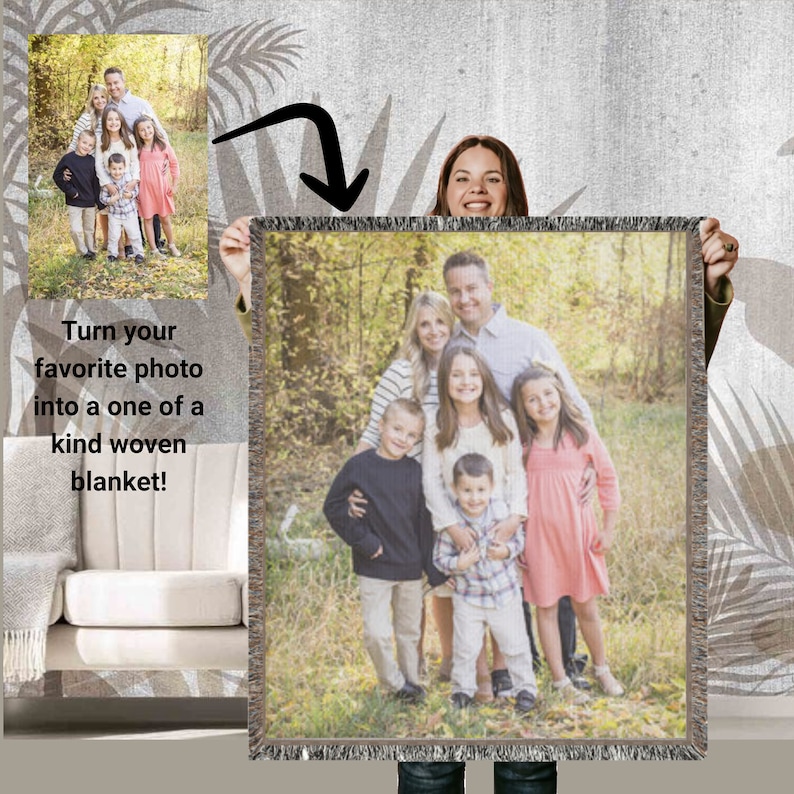 Individuell gewebte Decke mit Bild, personalisierter Fototeppich, 100% Baumwolle werfen Bild 1
