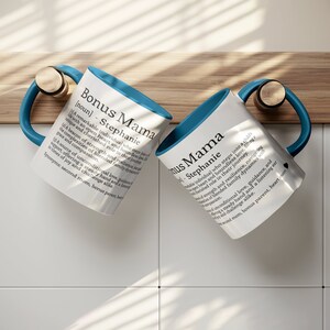 Custom Bonus Mama Definition Mug, Personalized Name Coffee Cup For Stepmom 11oz Blue