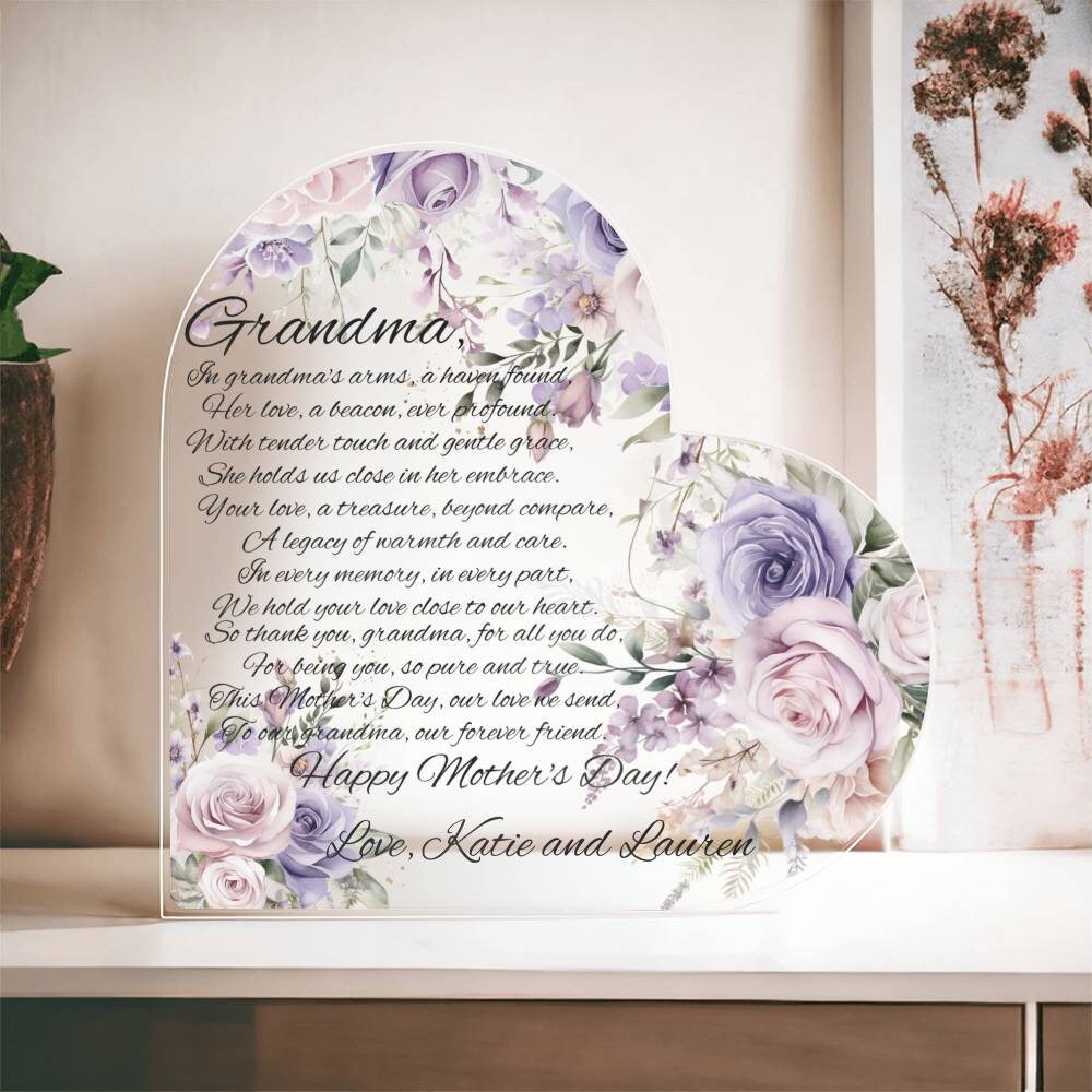 Regalo personalizzato con cuore acrilico per la nonna, poesia per la festa della mamma, regalo personalizzato per la nonna, regalo ricordo per la festa della mamma, regalo dai nipoti - Italia