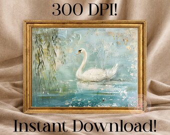 Vintage Swan Digital Print, French Country Wall Art, Printable Digital Download, Cottagecore Farmhouse Decor