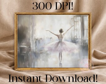 Pink Ballerina Wall Art Digital Download, Romantic Ballet Dancer Print, Printable Vintage Fine Artwork