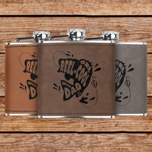 Custom Reel Cool Dad Est 6oz Flask, Father&#39;s Day Gift For Fisher, Funny Fishing Gift For Dad, Personalized Father&#39;s Day Gift For Dad