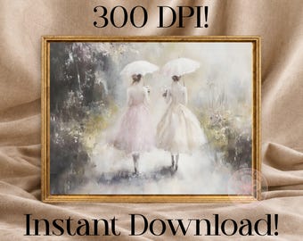 Victorian Ladies Wall Art, Romantic Watercolor Digital Print, Printable Fine Art Instant Download