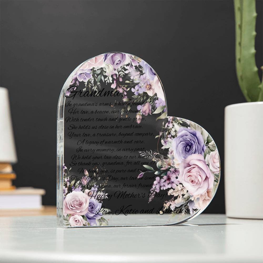 Targa acrilica con cuore personalizzato per la prima mamma, ora nonna, regalo di San Valentino, regali per la nonna, regalo per la festa della mamma, regalo di fiori del mese di nascita