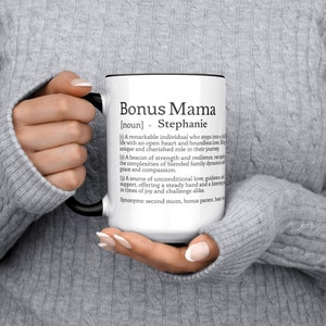 Custom Bonus Mama Definition Mug, Personalized Name Coffee Cup For Stepmom 15oz Black