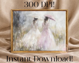 Victorian Ladies with Parasols Wall Art Digital Download, Romantic Cottagecore Vintage Print, Printable Artwork