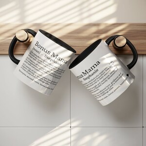 Custom Bonus Mama Definition Mug, Personalized Name Coffee Cup For Stepmom 11oz Black