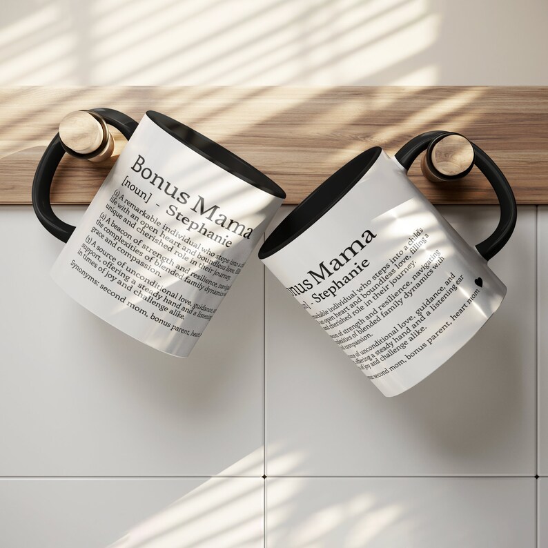 Custom Bonus Mama Definition Mug, Personalized Name Coffee Cup For Stepmom 11oz Black