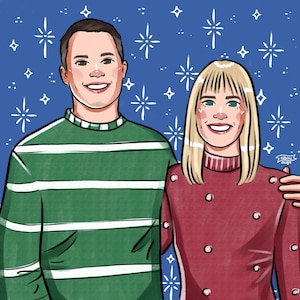 Ritratto di famiglia di Natale, regalo di Natale stampabile, regalo di Natale personalizzato, dipinto ad acquerello digitale da foto
