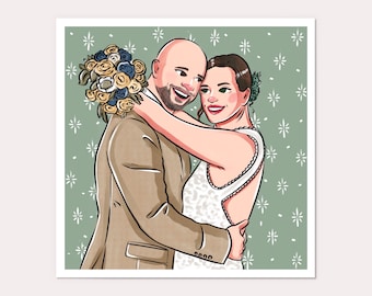Custom Wedding Portrait, Couple Portrait Illustration, Personalized Portrait , Anniversary Gift, Family Drawing, Gift For Boyfriend