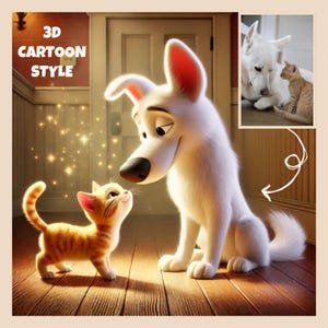 3Dアニメーションスタイルのペットの肖像画 | パーソナライズされたペットのイラスト | ペットのデジタル漫画アート | ユニークなペットギフト
